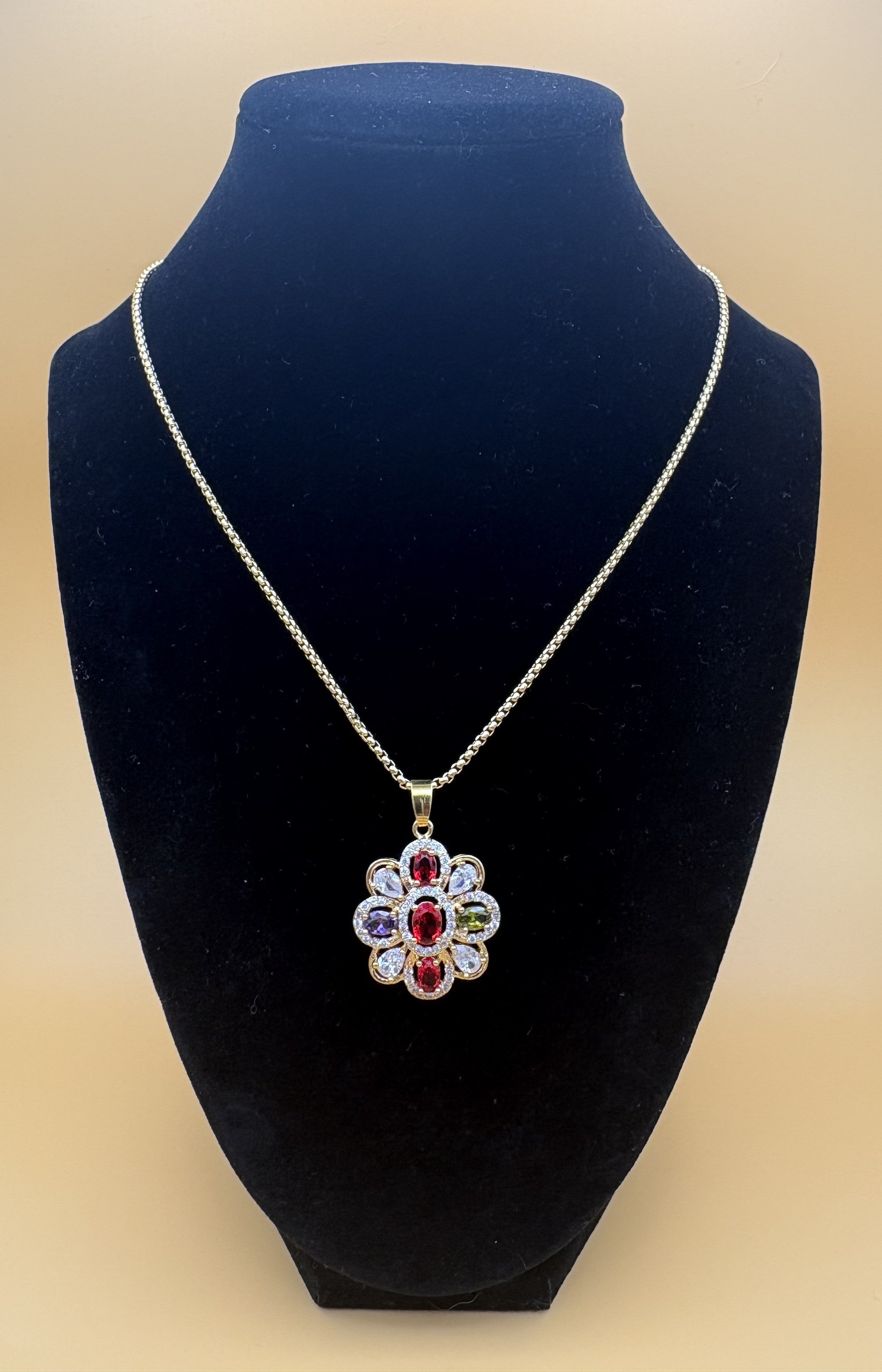 Multi‑Color Floral Pendant Necklace