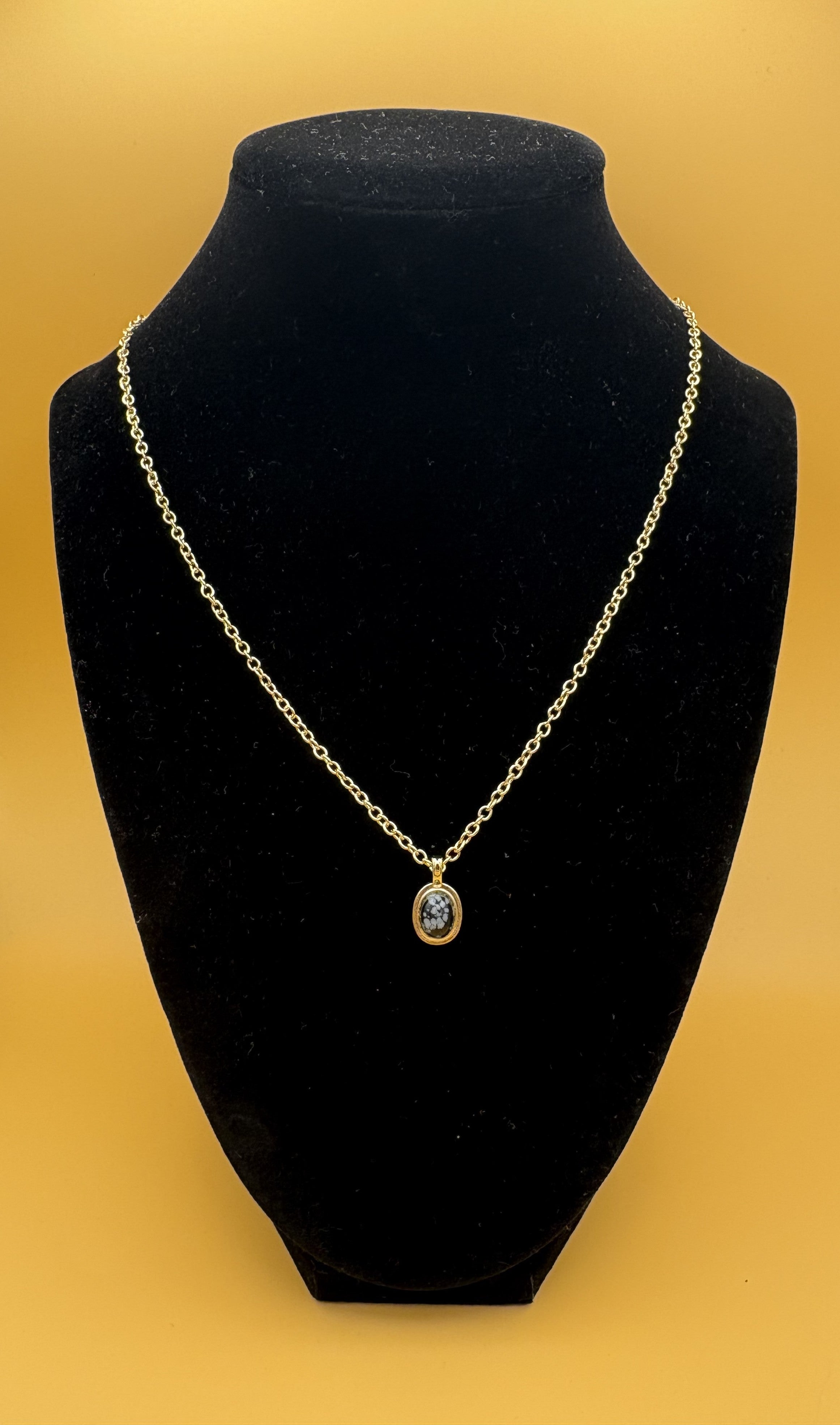 Natural Snowflake Obsidian Cabochon Necklace Pendant
