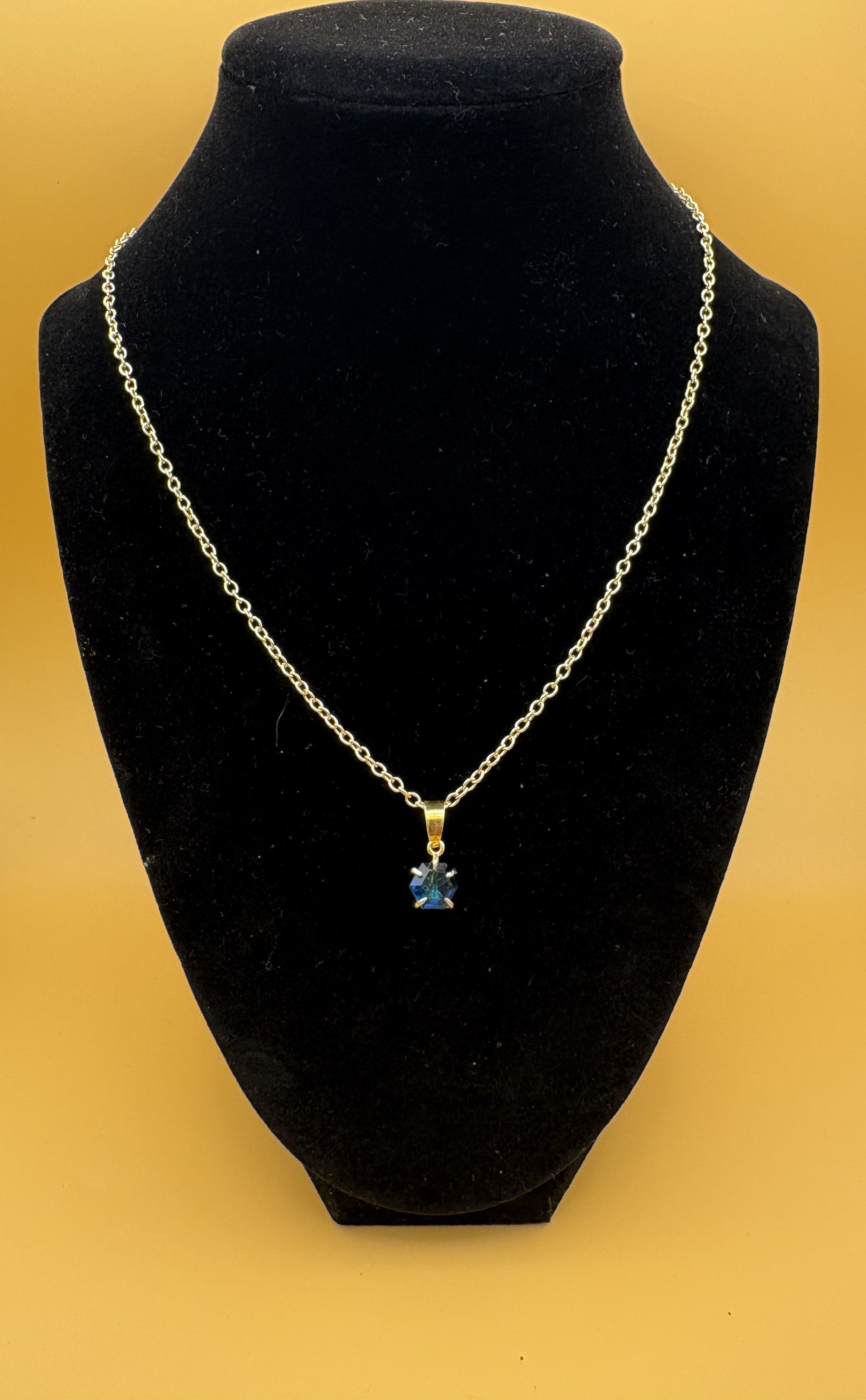 Natural London Blue Topaz Hexagon Pendant Necklace