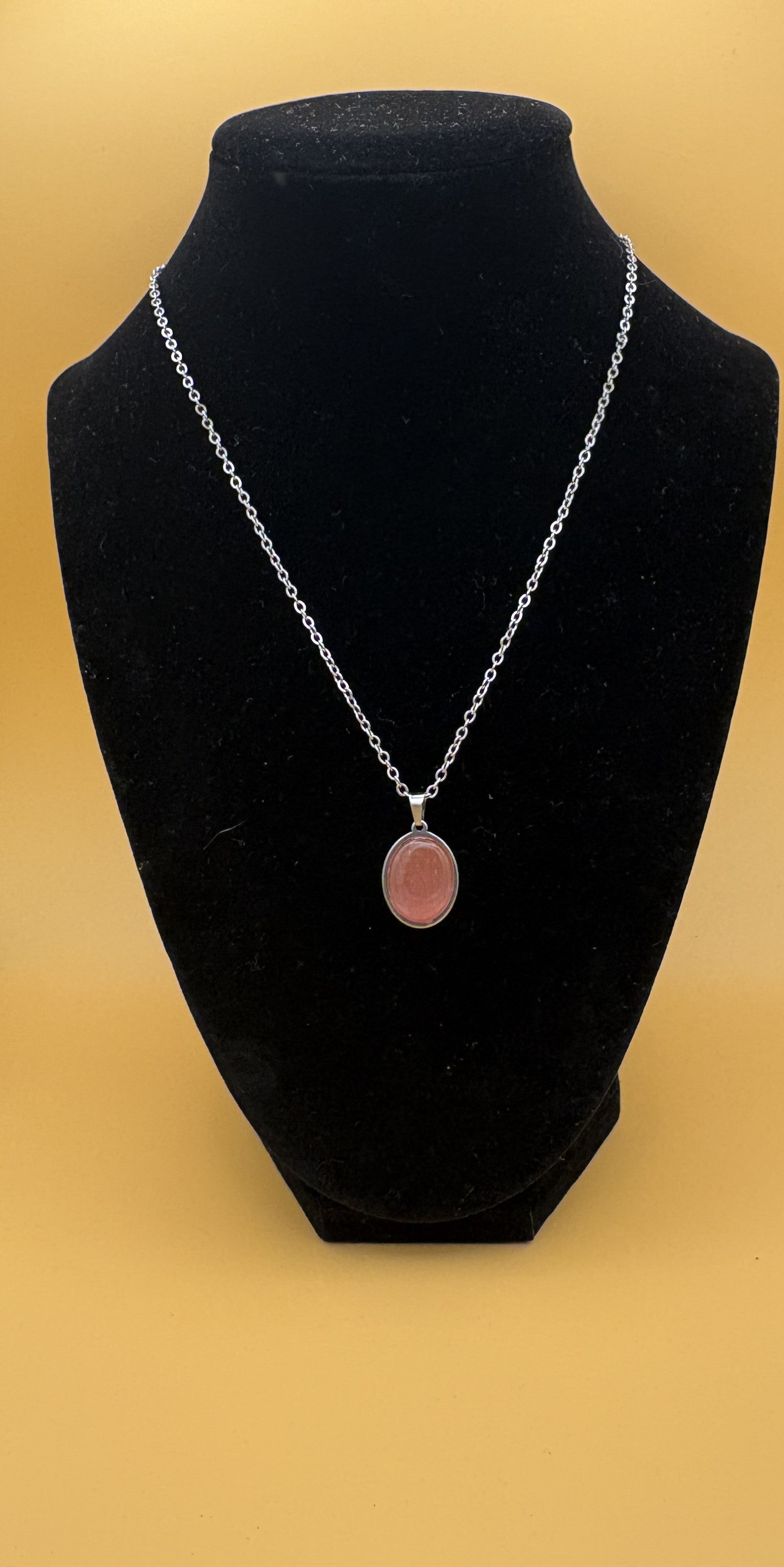 Natural Pink Cat Eye Oval Necklace Pendant
