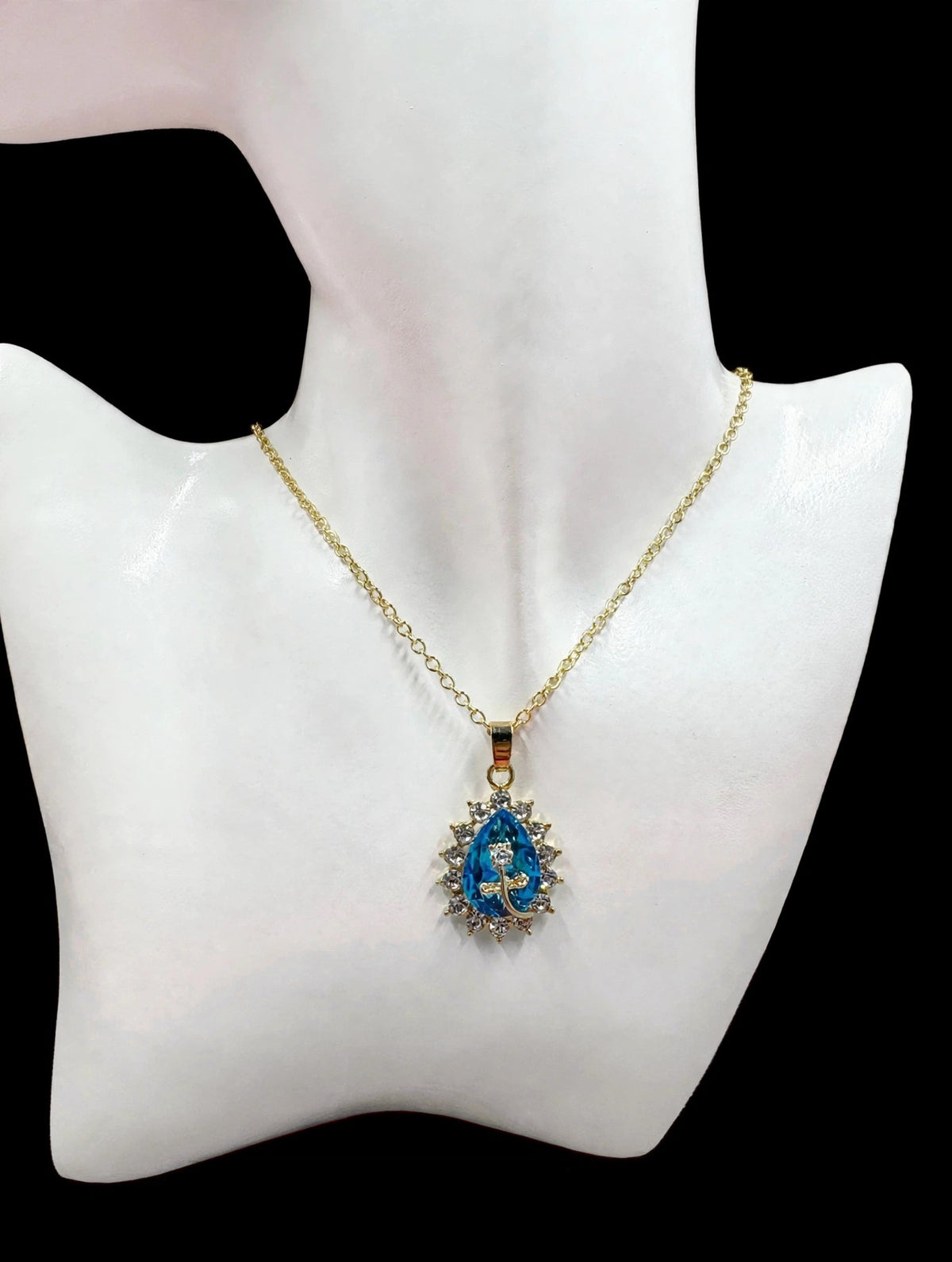 Ocean Blue Rose Teardrop Necklace