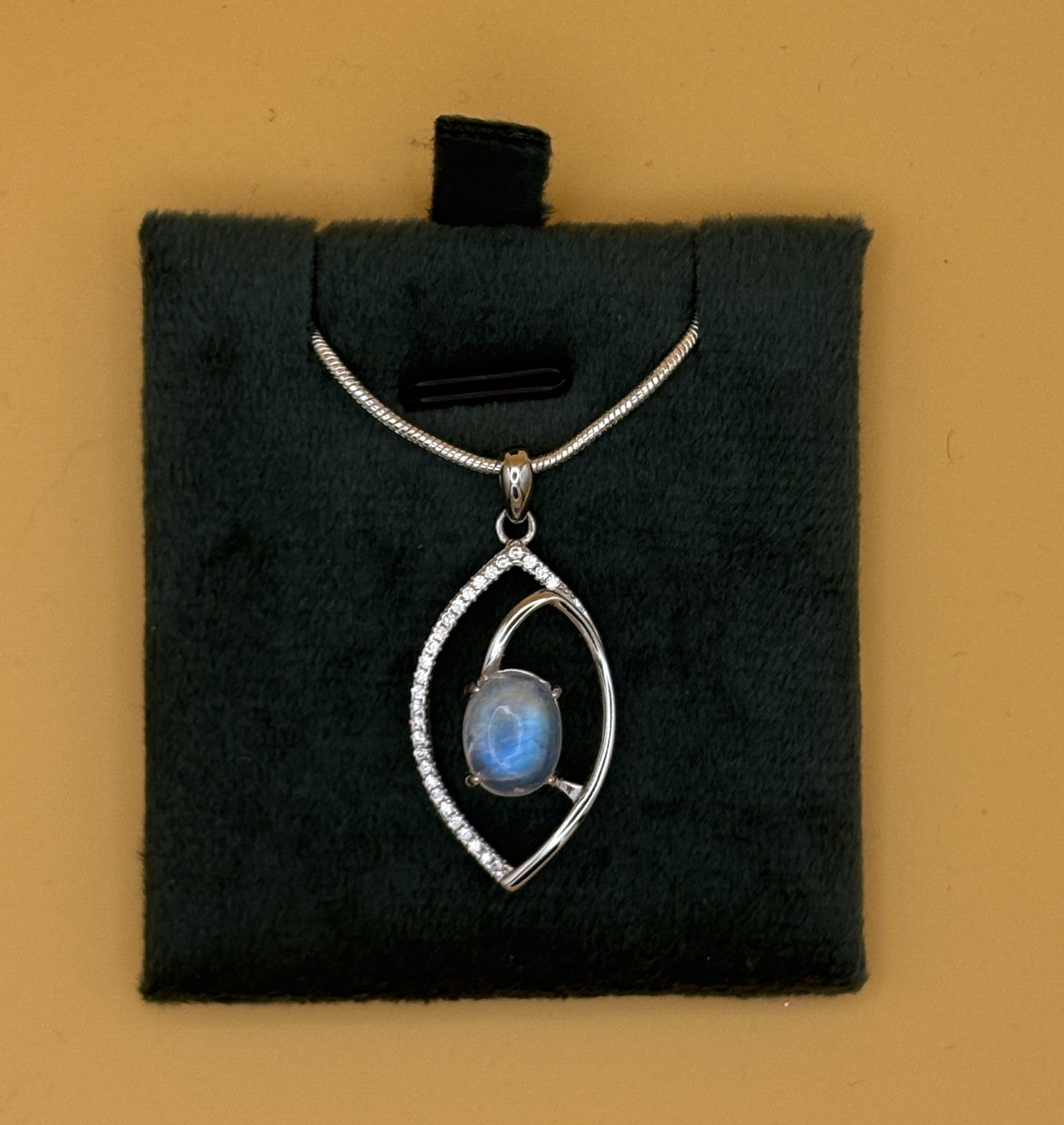 Natural Moonstone Sterling Silver Pendant Necklace